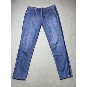 Free People Jeans Womens Sz 27 Pleated Tapered High Rise Lace Trim Boho Fun Cute